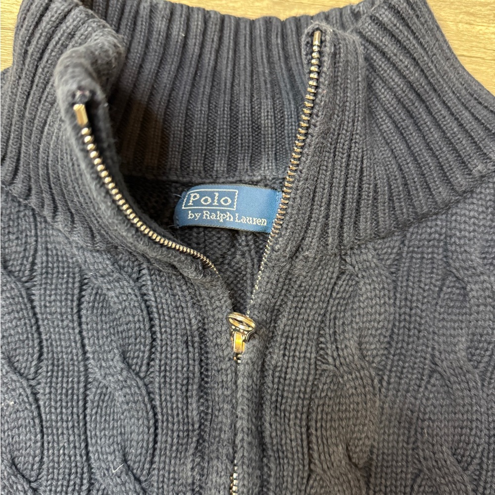 Ralph Lauren Dark Blue Cable-Knit Quarter Zip Sweater - Picture 2 of 11